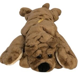 Vtg Toy Works Chestnut Brown Sharpei Wrinkled Face Plush Laying Puppy Dog 24”